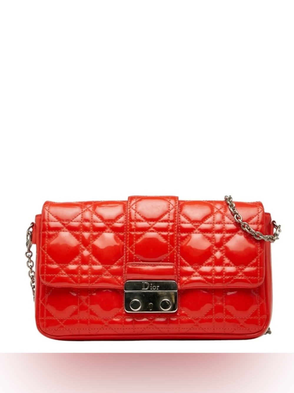 7️⃣9️⃣9️⃣ Dior Orange-Red Quilted Patent Leather Crossbody with Silver Chain
